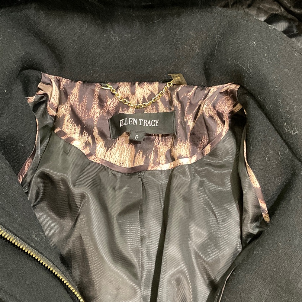 Ellen Tracy Black Coat with Patterned Lining
